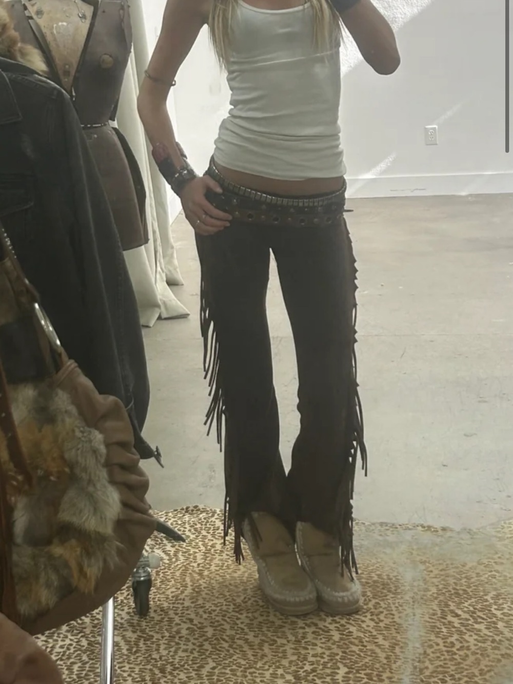 Fringe-Trim Brown Wide Leg Pants - Boho Flare